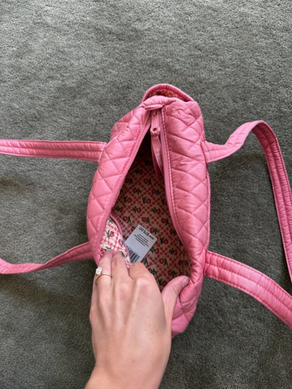 Vera Bradley Pink Quilted Handbag with Floral Interior NWT - Picture 6 of 10
